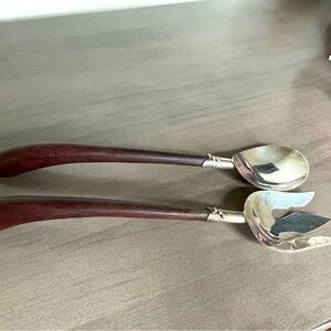 Vintage stamped sterling Silver Salad Set – Rosewood Handles MCM Teak wood